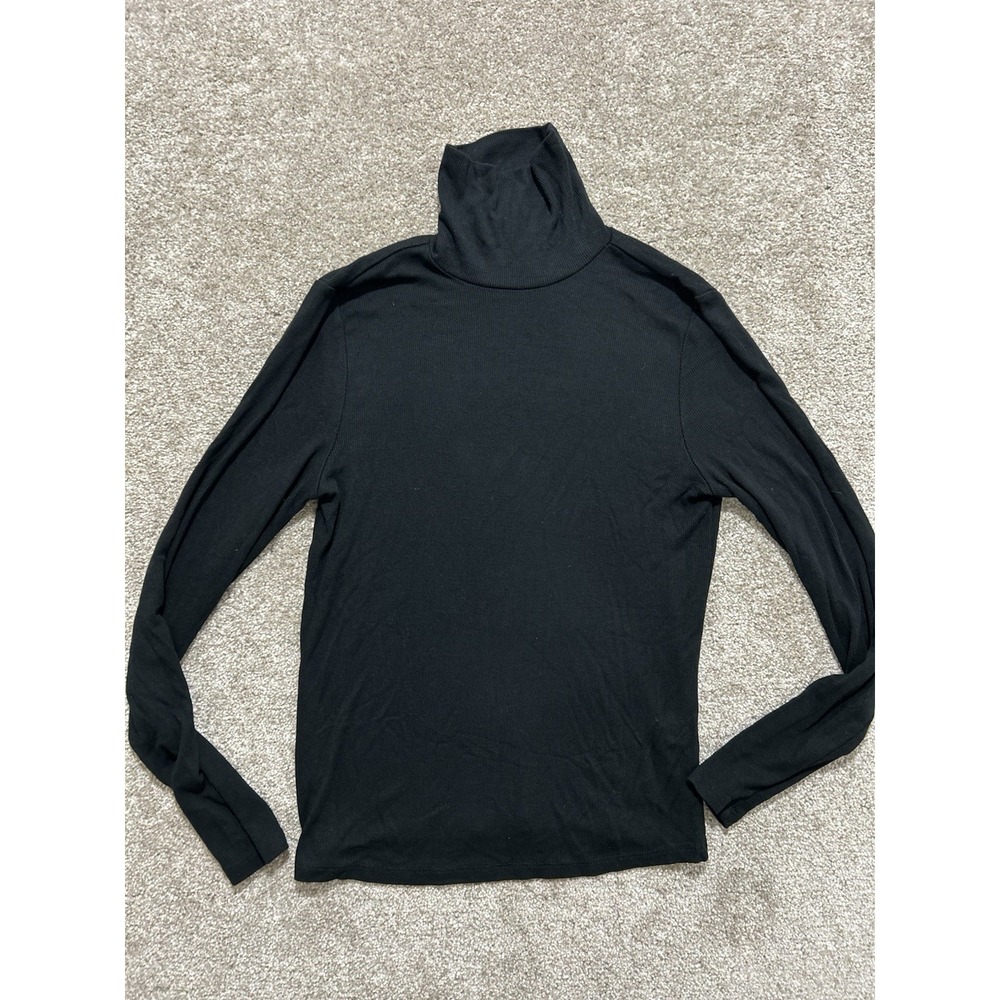 Marine Layer Women's M Long Sleeve Mock Neck Ribbed Shirt in Black